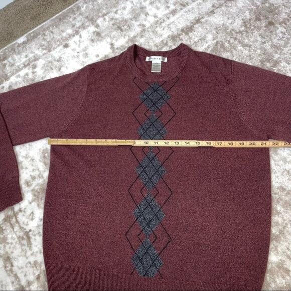 Geoffrey Beene burgundy argyle soft sweater long sleeve dress SZ M - Picture 4 of 6